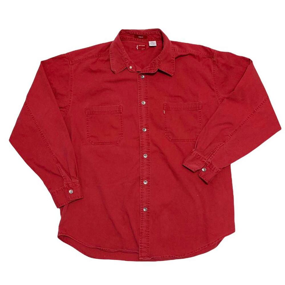 Levi’s Jeans Vintage 90s Red Denim Metal Button Western Button Shirt XL